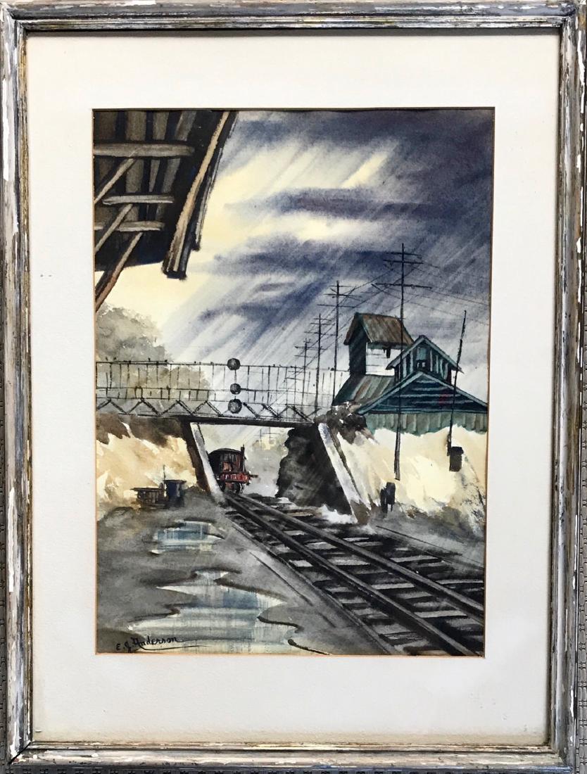 WPA Urban Train Painting, E. Anderson, 1950's (1 of 4)