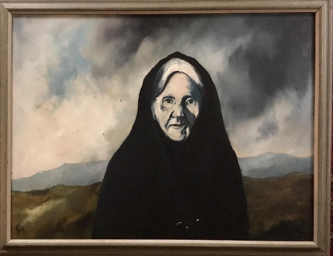 Mid-Century Landscape Painting, Nun On Retreat, Signed (1 of 2)