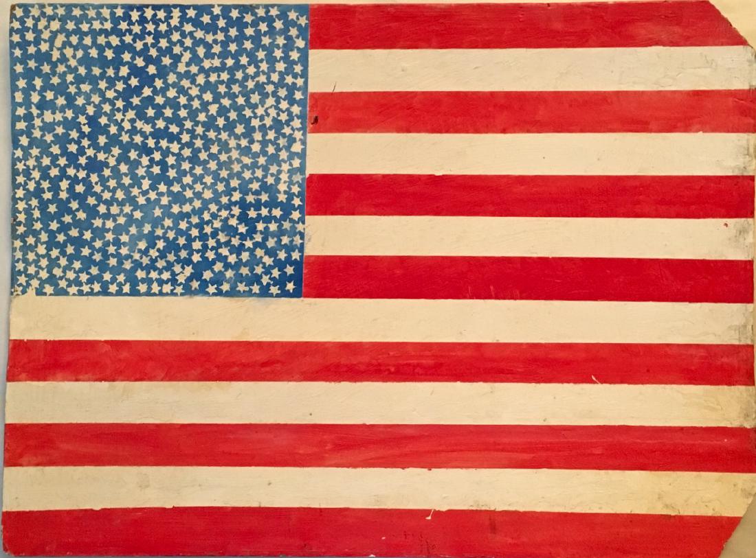 Outsider Folk Painting "American Flag" On Found Board (1 of 3)