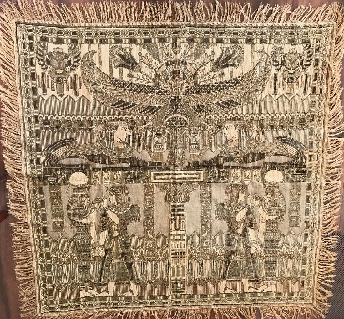 Egyptian Revival Silk Embroidered Textile, 54" x 54" (1 of 6)