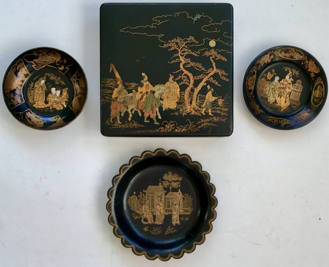 Antique Chinoiserie Lacquer Box & Trays (1 of 6)