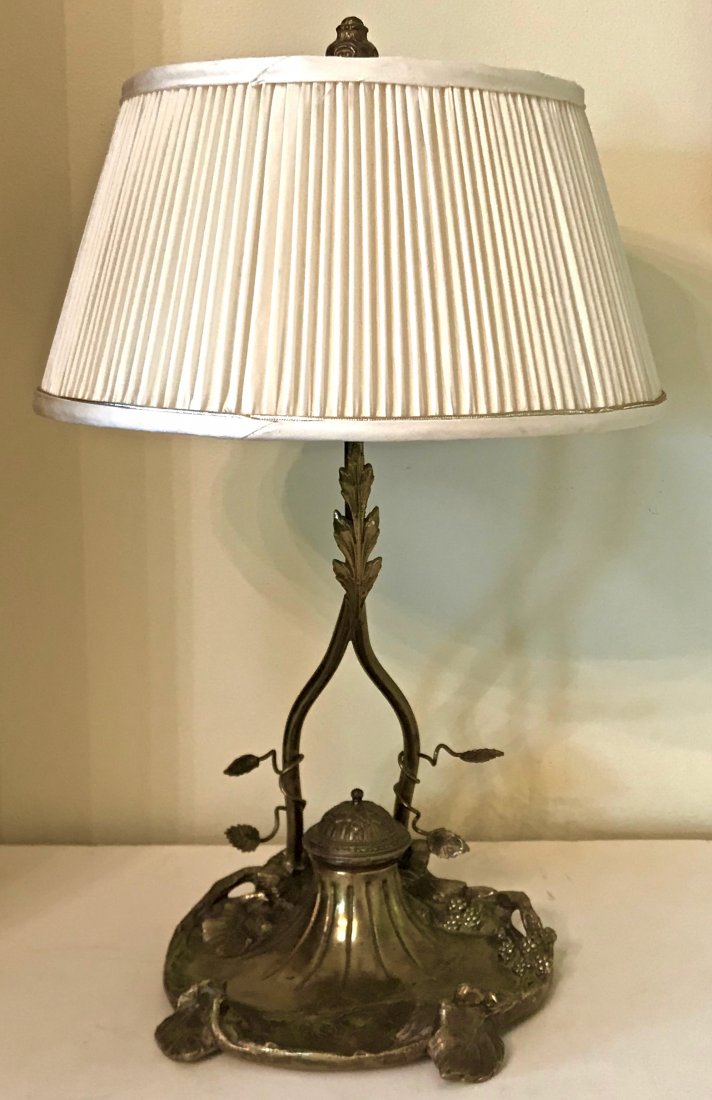 Art Nouveau Bronze Lamp With Inkwell, A. Marionnet (1 of 8)