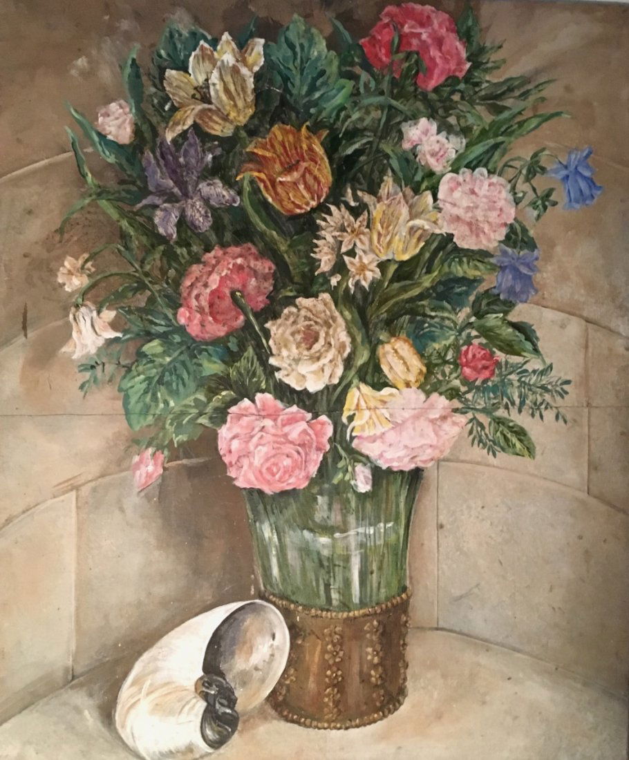 Mixed Floral Arrangement Still Life Painting With Snail (1 of 2)