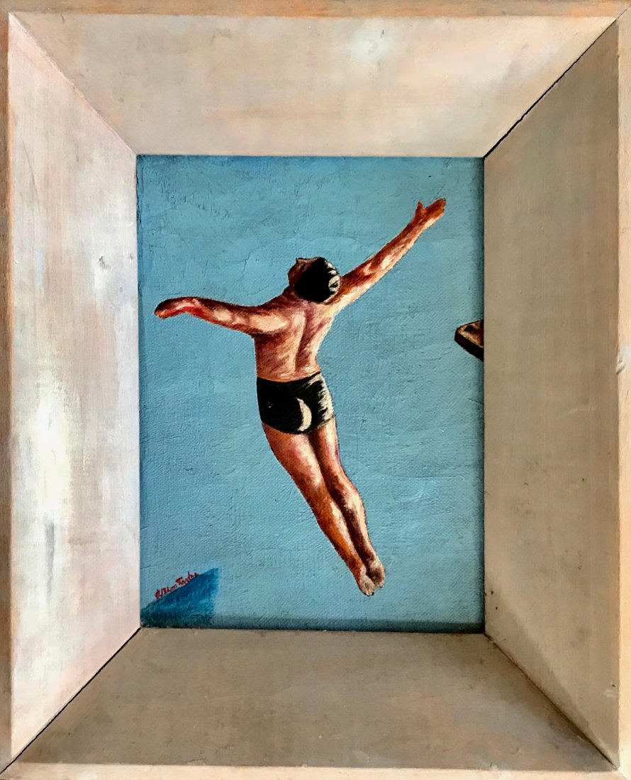 Albion Taylor Painting "The Swan Dive" 1940's (1 of 4)