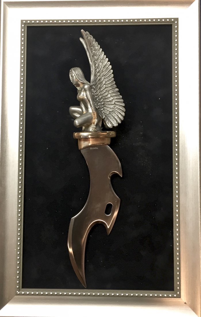 Boris Vallejo Sci-fi Fantasy Dagger "Winged Temptress": Limited edition erotic fantasy knife/dagger created and signed by the artist, Boris Vallejo. Boris Vallejo (Peruvian, b.1941). Title: Winged Temptress. Dimension: knife: 13" lg overall, 7" blade. Etch