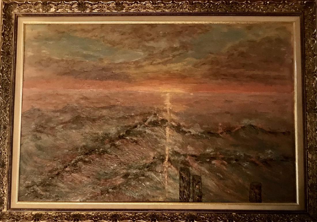 Impressionist Oil Painting "Ocean Sunset" Lindell 1966 (1 of 4)