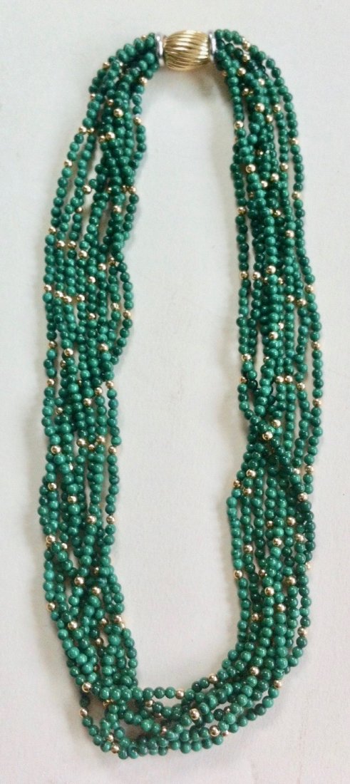 Multi Strand Malachite Bead Necklace With Gold (1 of 2)