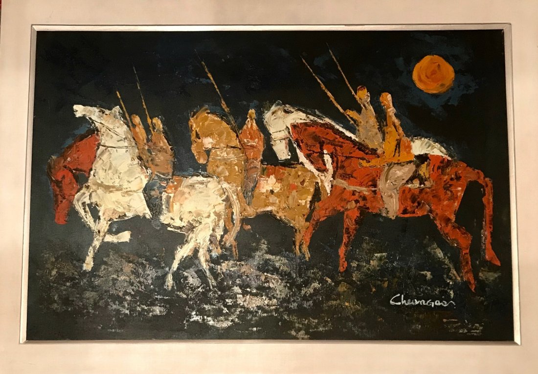 Native American Painting "Acadian Indians" Signed (1 of 4)