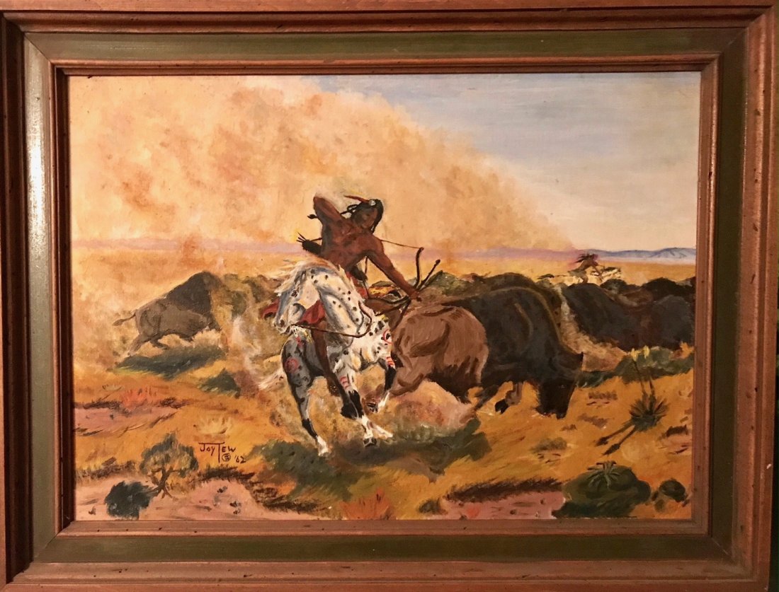 American Indian Painting, Buffalo Hunter, Joy Tew 1962 (1 of 4)