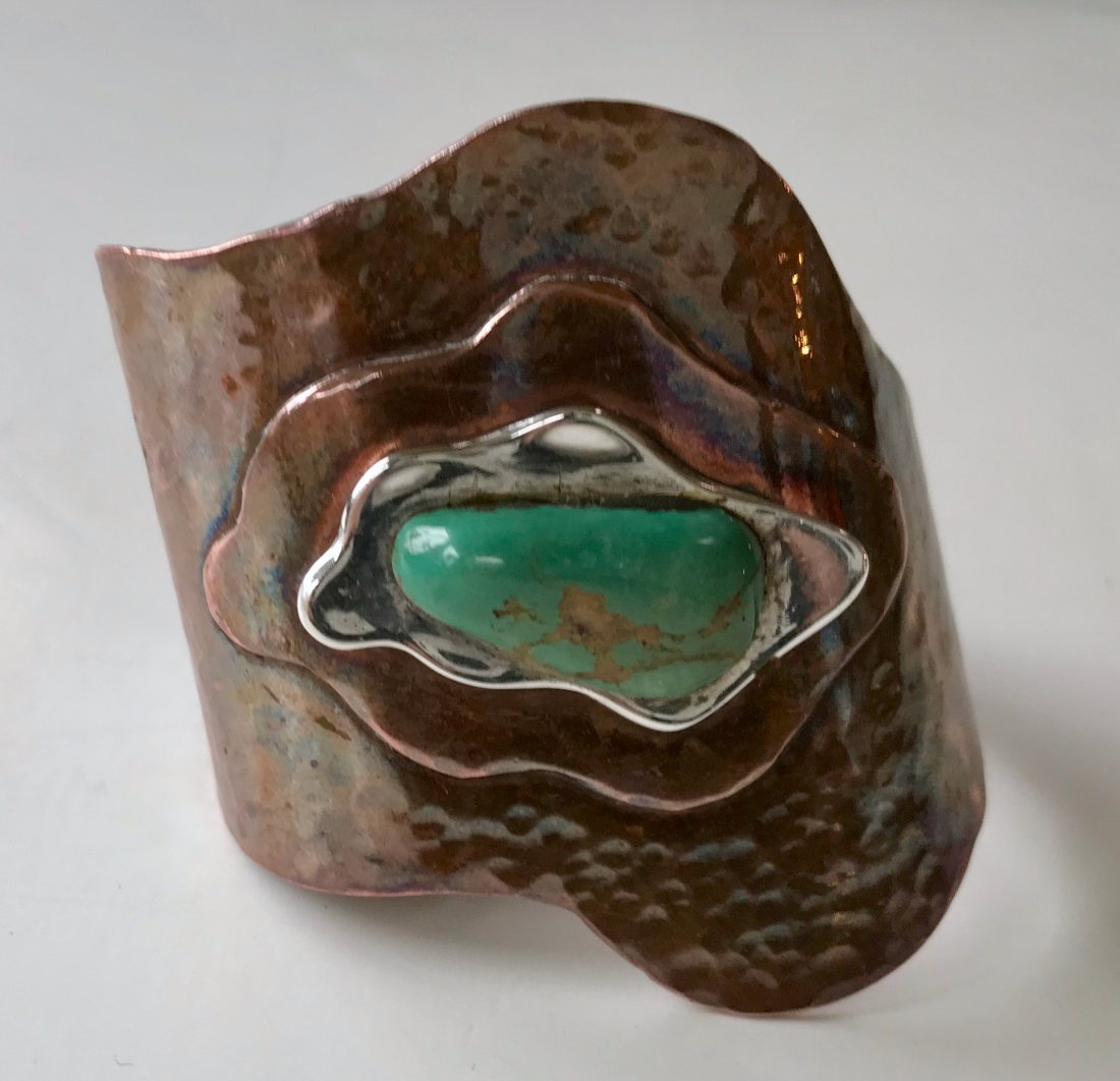 Navajo Cuff Bracelet, Copper, Silver & Turquoise (1 of 5)