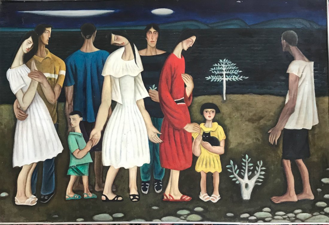 Modern Chinese Oil Painting On Wood Panel, Cui Qiang (1 of 4)