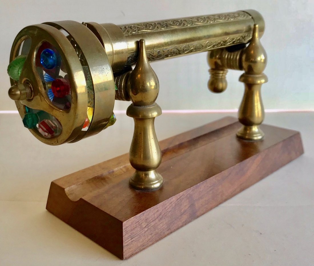 Antique DoubleWheel Brass Kaleidoscope On Wood Stand