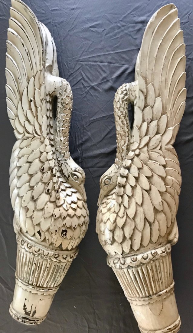 Pair of Carved Painted Wood Swan Architectural Elements (1 of 6)
