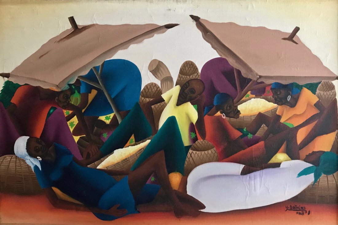 Haitian Oil Painting,"Market Life" Antoine 1960's (1 of 3)