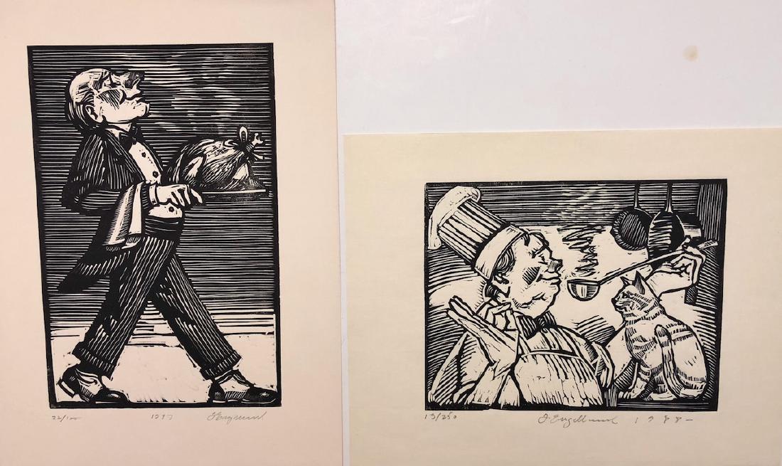 Tim Engelland Woodcuts "Kitchen Cat" & "Turkey Served" (1 of 6)