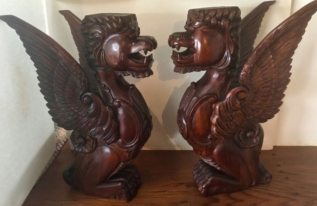 A Pair of Carved Wood Architectural Winged Griffins (1 of 8)