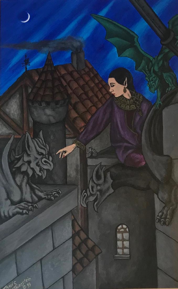 Sci-fi Pulp Painting, Gargoyles With Mistress, Signed (1 of 4)