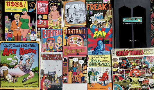 Underground & Independent Comix & Graphic Novels: Collection of 13 volumes of independent and underground related volumes. Featuring the first issue of The Fabulous Furry Freak Brothers, and the banned Zap Comix No. 4., Volumes by Daniel Clowes, Art