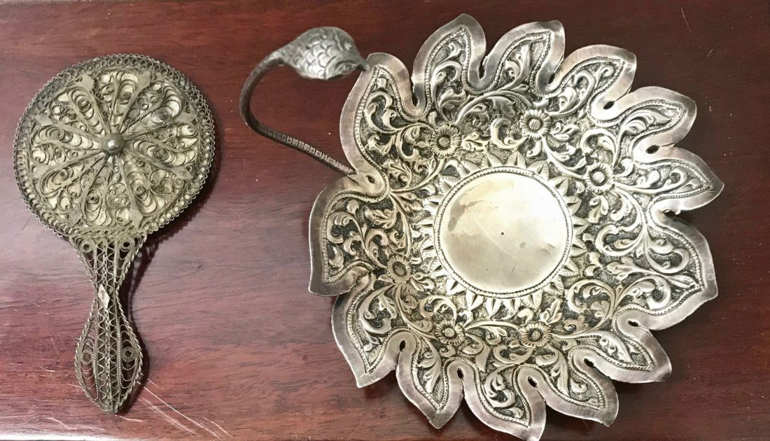 Antique Middle Eastern Silver Snake Tray & Mirror (1 of 4)