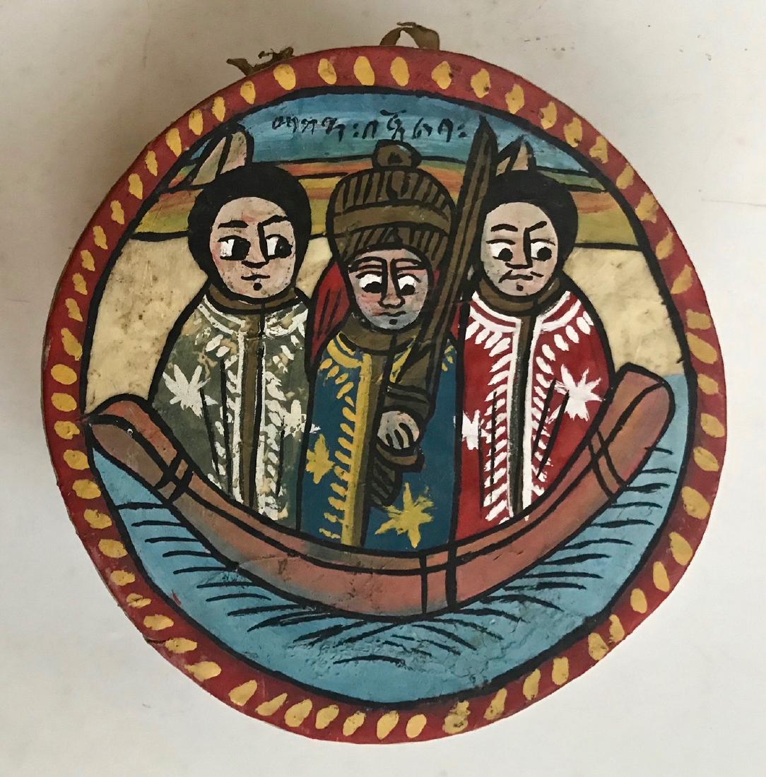 Coptic Ceremonial Ritual Hand-Painted Drum (1 of 3)