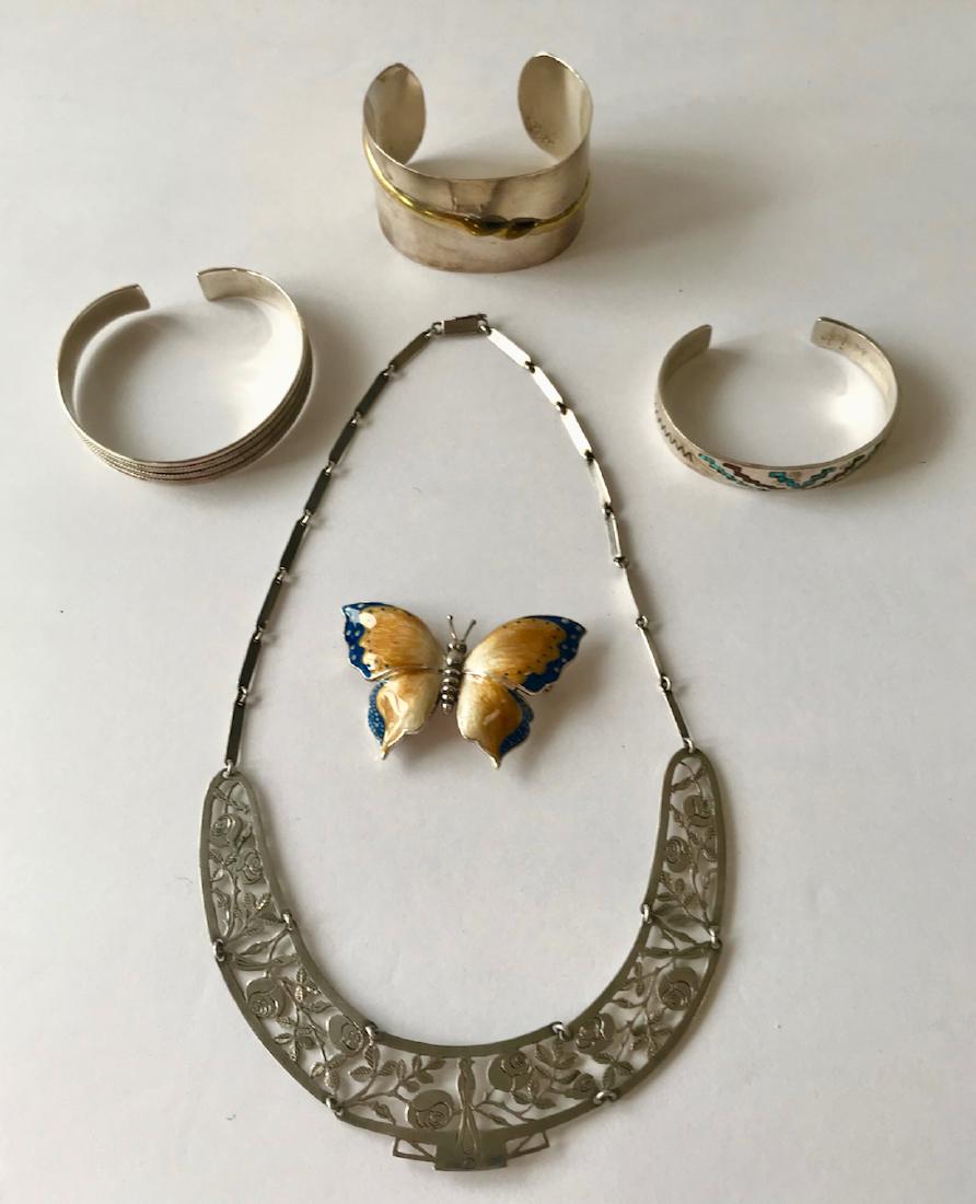 Sterling Estate Jewelry, Necklace, Pin & Bracelets (5) (1 of 4)