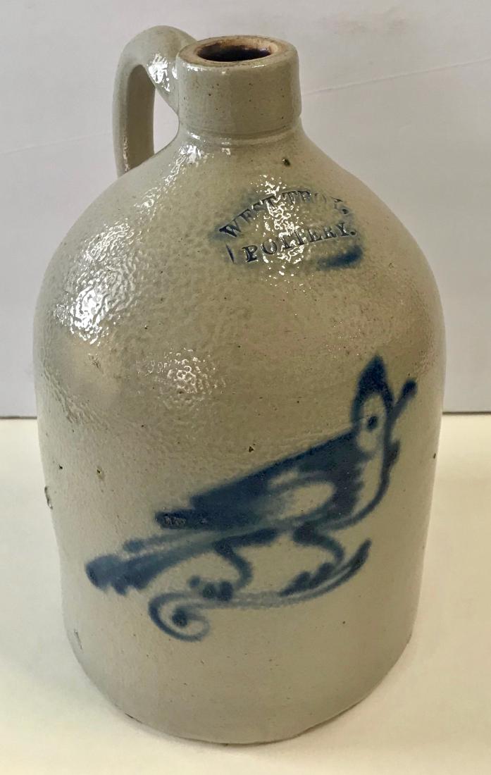 West Troy N.Y. Pottery Stoneware Jug With Cobalt Bird (1 of 6)