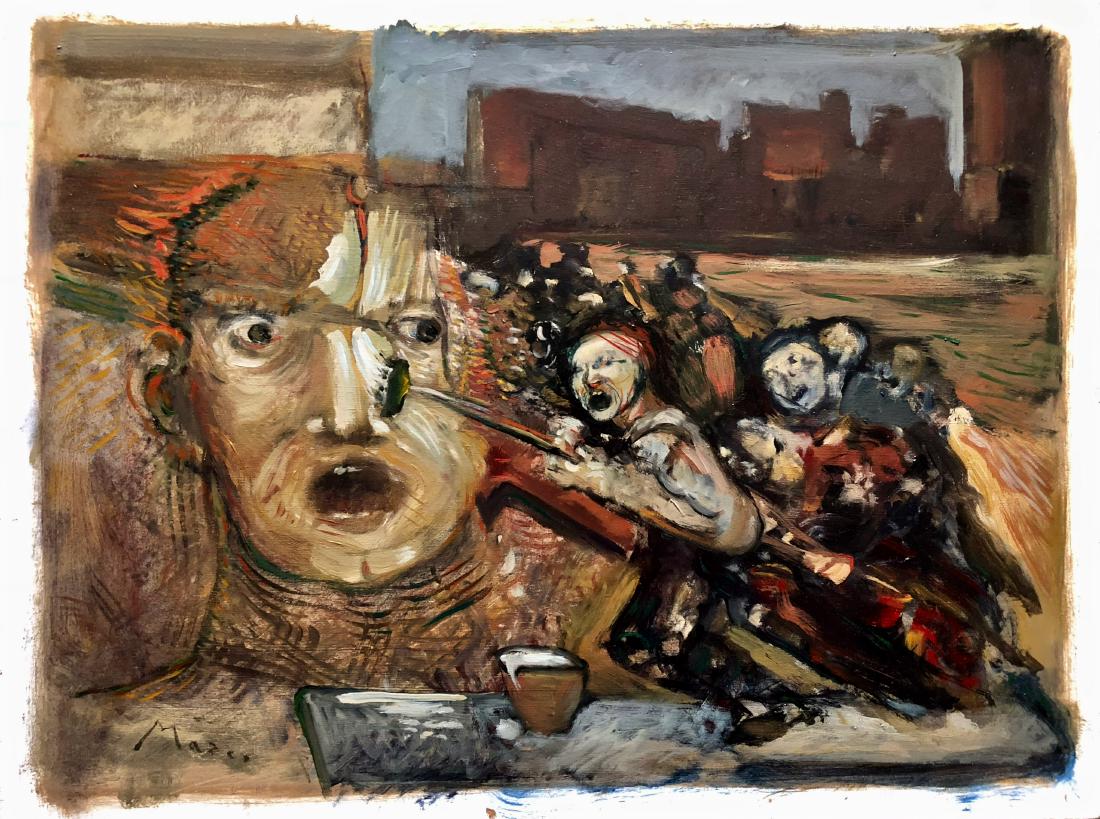 Military Oil Painting on Wood Panel Signed 1960s (1 of 4)