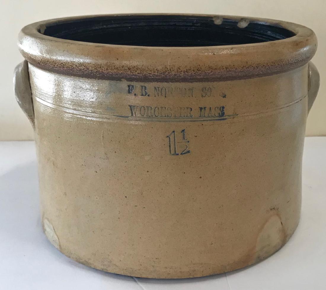 F.B. NORTON SONS WORCESTER MASS Stoneware Crock 1880s (1 of 6)