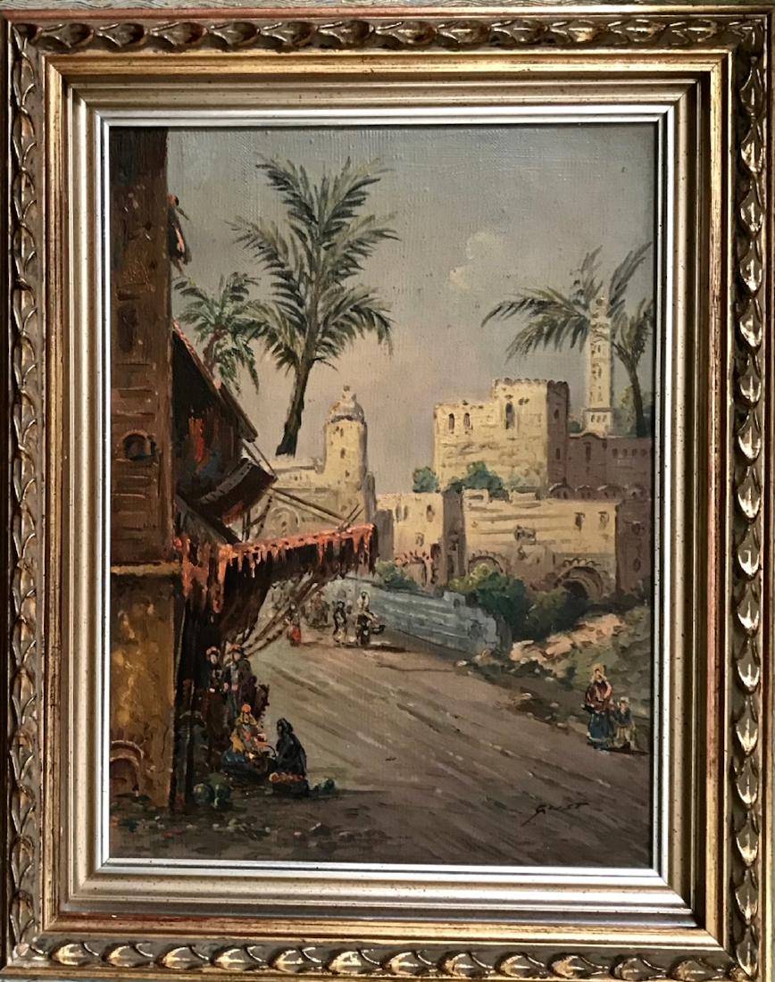 Middle Eastern Village Street Oil Painting,Signed 1940s (1 of 4)