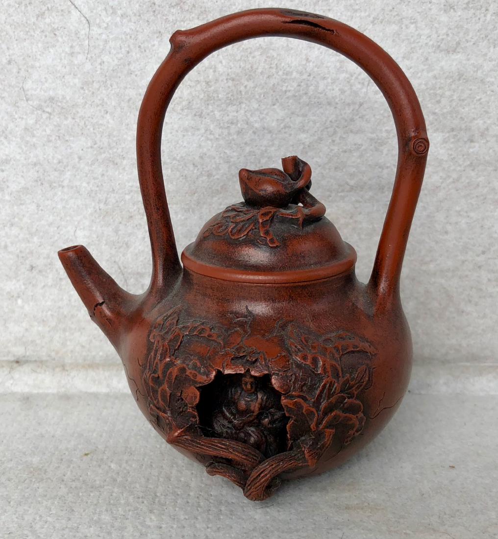 Yixing Covered Teapot With Interior SAGE Figure, Signed (1 of 7)