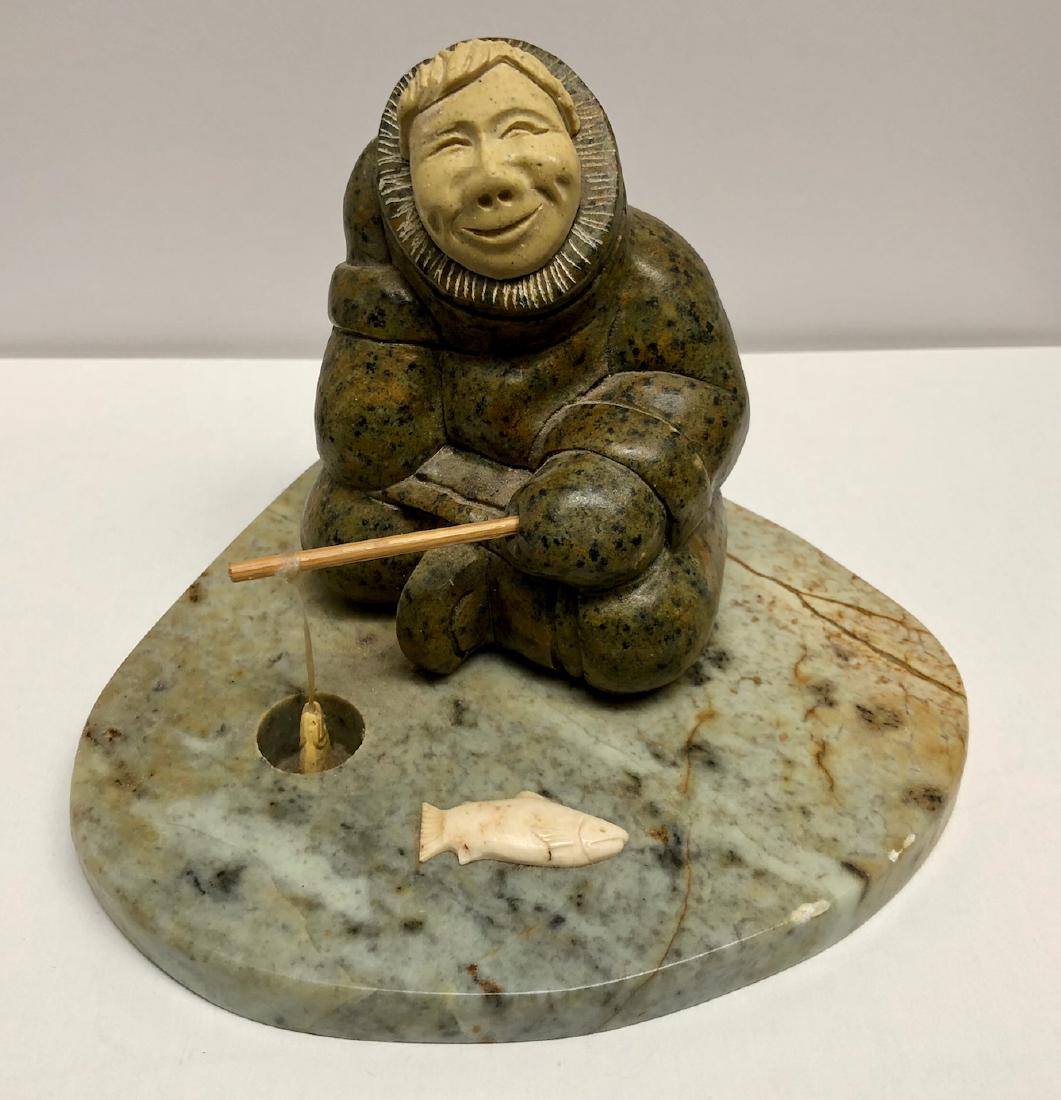 Inuit / Eskimo ICE FISHING Carved Soapstone Sculpture (1 of 6)