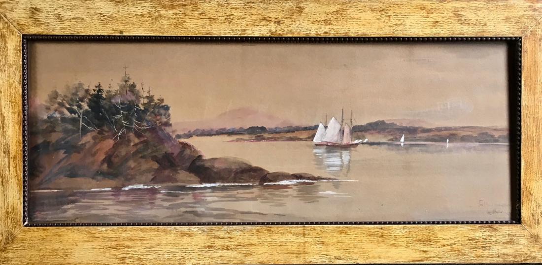 Louis Kinney Harlow New England Sailboat Painting 1890s (1 of 3)