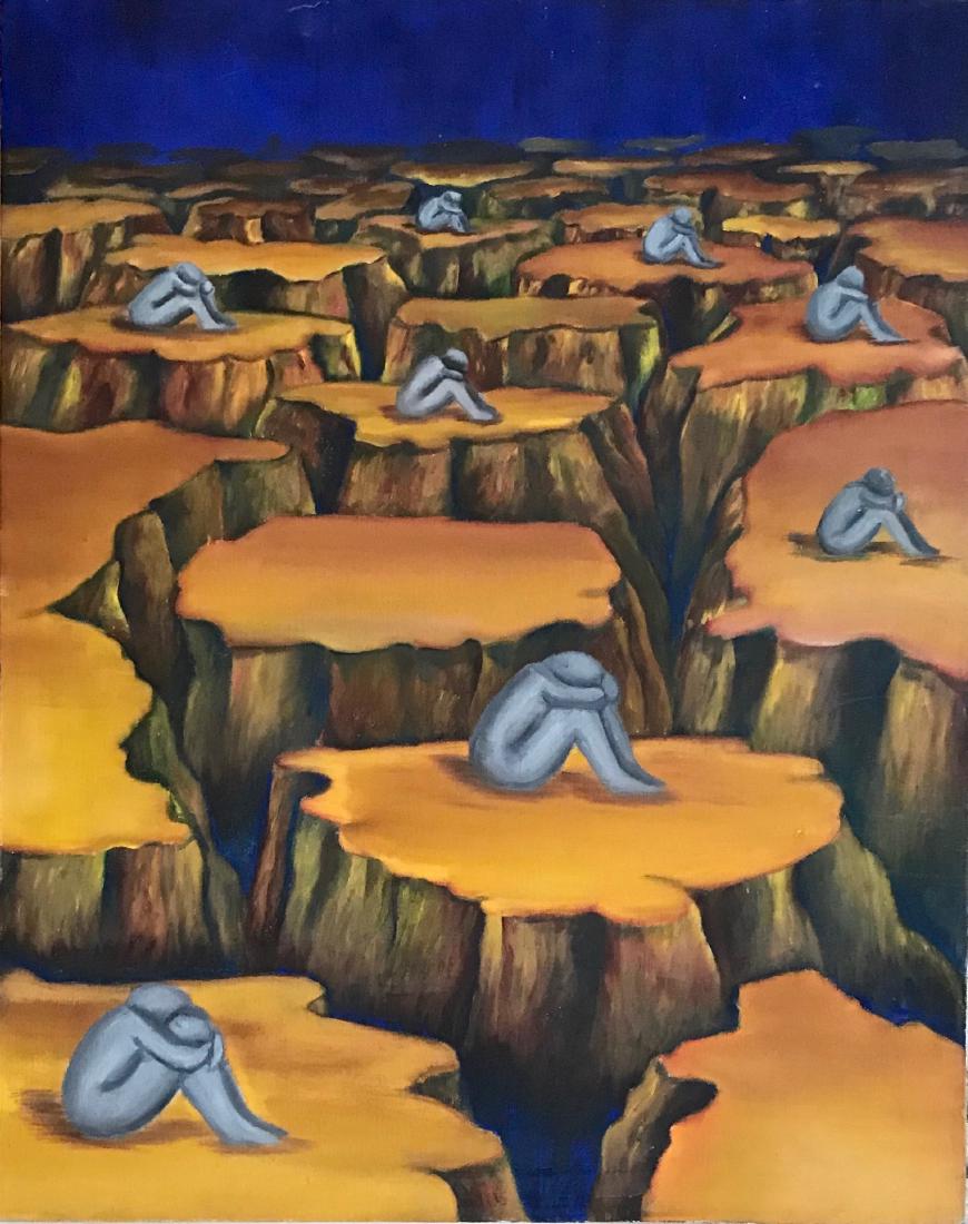 Modernist FIGURAL Oil Painting LOST SOULS 1960s (1 of 2)