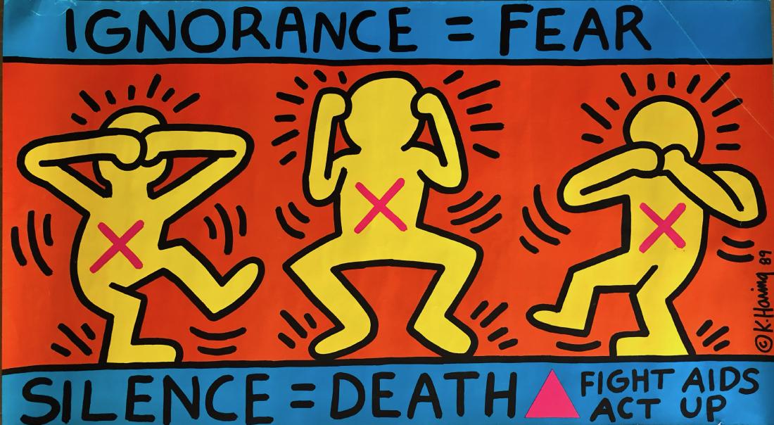 Keith Haring ACT UP  Ignorance=Fear SILENCE DEATH 1989 (1 of 5)