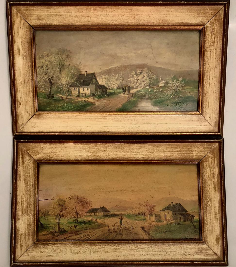 German Landscape Painting On Wood Panel L. Burger 1900s (1 of 8)