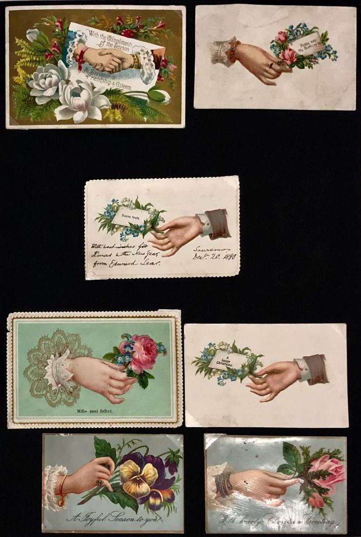 EDWARD LEAR Handwritten Christmas Card To Lady Wyatt: Edward Lear (British,1812-1888) Inscribed handwritten Christmas card to LADY WYATT 1880 (Mary Digby Wyatt, 1812-1894). Edward Lear author of THE OWL & THE PUSSY CAT, A BOOK OF NONSENSE. LAUGHABLE LYRI