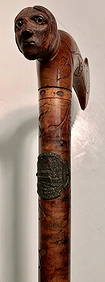 Antique Folk Art Carved Cane W/ Human Head Handle (1 of 8)