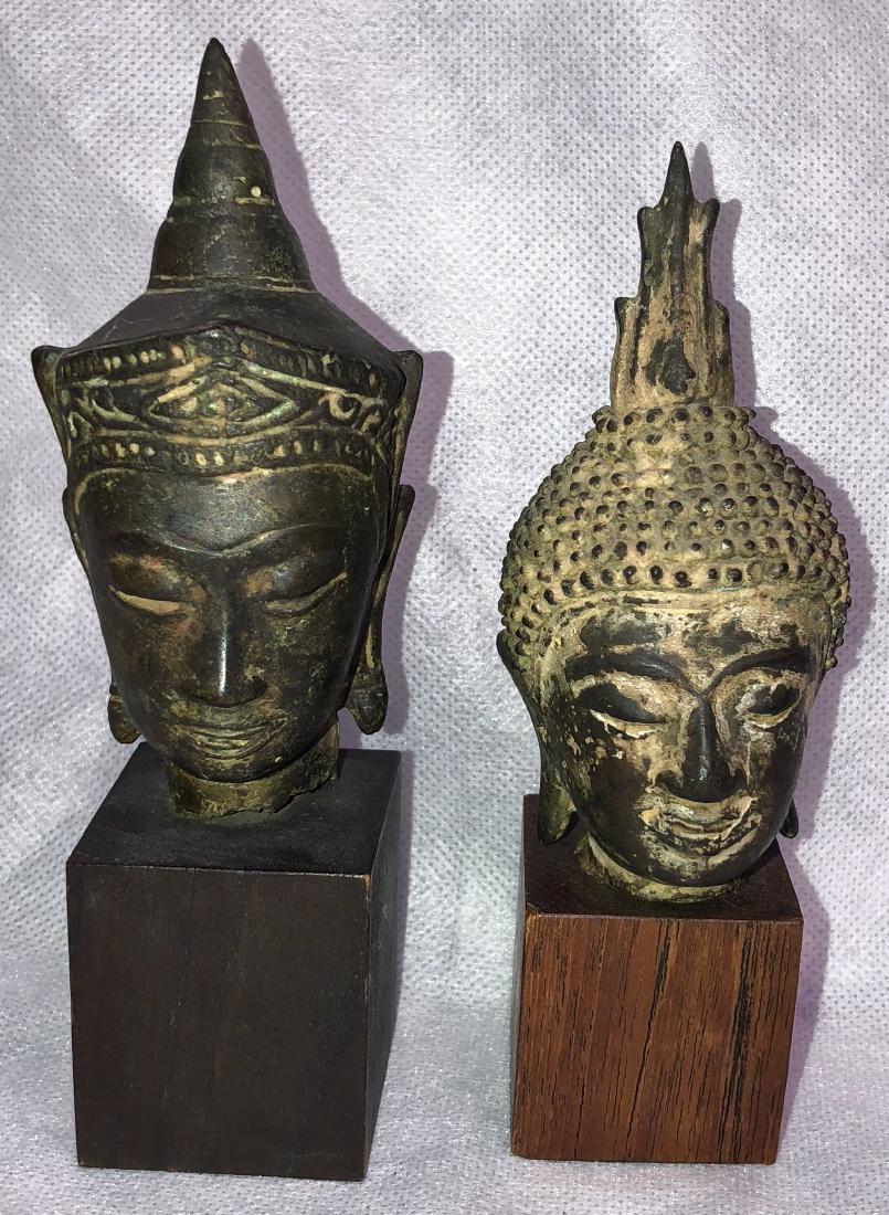 Pair Of Antique Thai Bronze Buddha Heads (1 of 8)