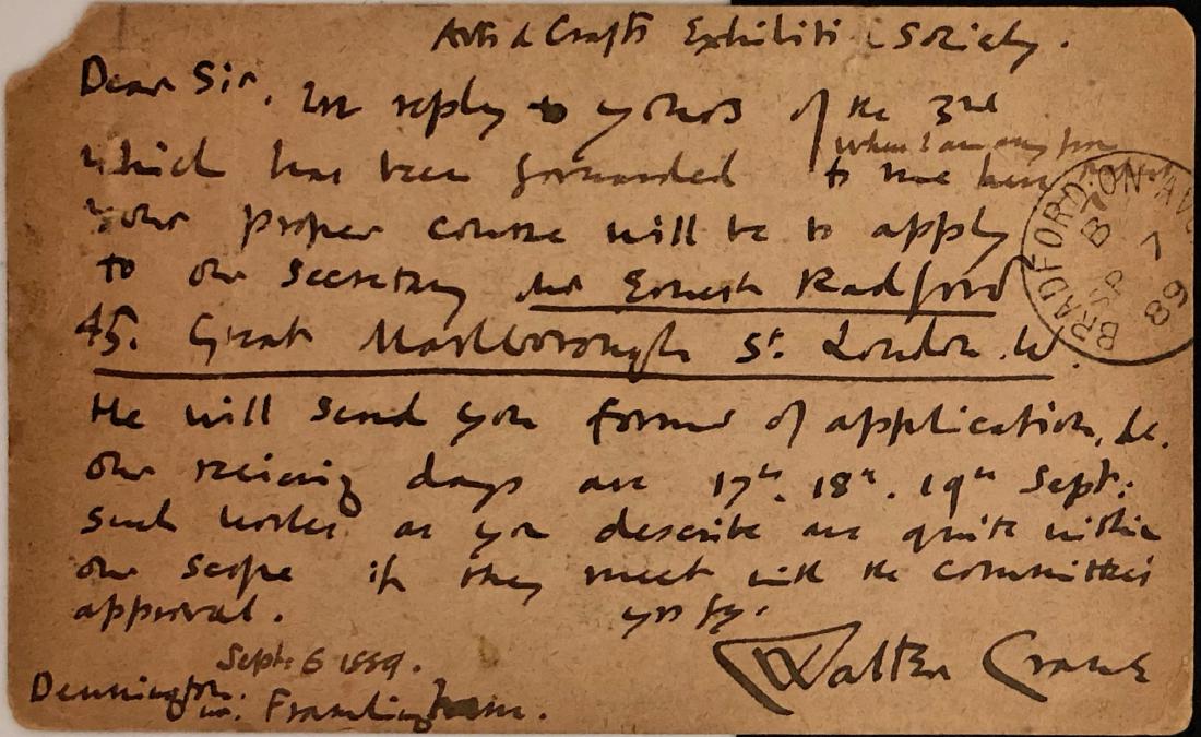 Walter Crane Handwritten Correspondence 1889 (1 of 2)