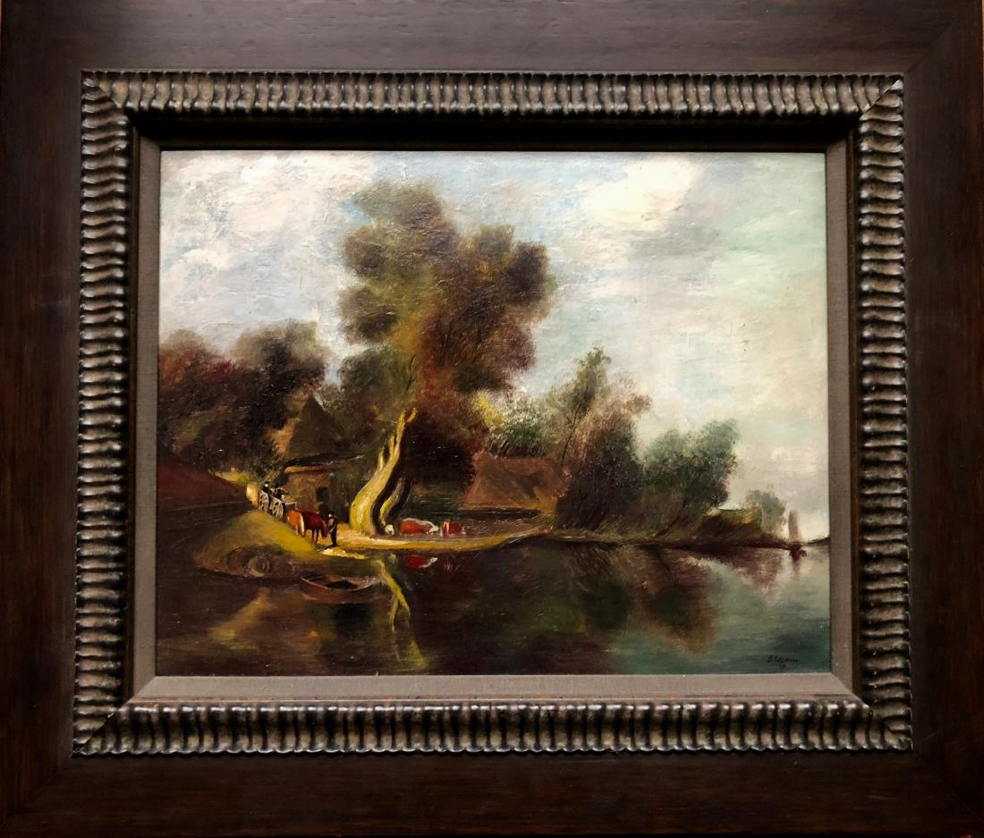 Rural River Landscape Painting W/ Cattle FLEISHMAN 1939 (1 of 6)