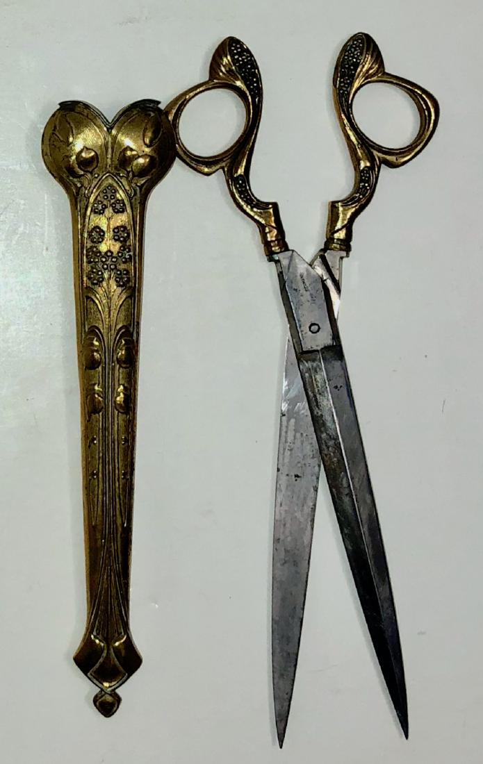 Art Nouveau Ornate Library Scissors In Sheath 1890 (1 of 3)