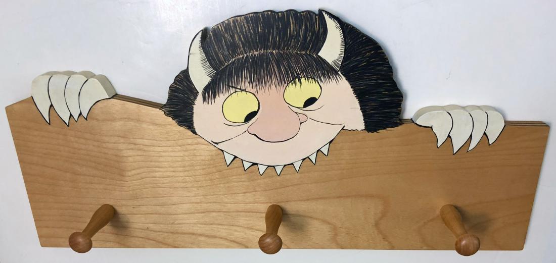 Sendak Prototype Painted Wood Clothing Rack MOISHE: Prototype under the direction of Maurice Sendak painted wood unique clothing rack, Fat Dog Workshop, 1999. Fat Dog Workshop was a private enterprise organized by Maurice Sendaks assistant Lynn Caponer