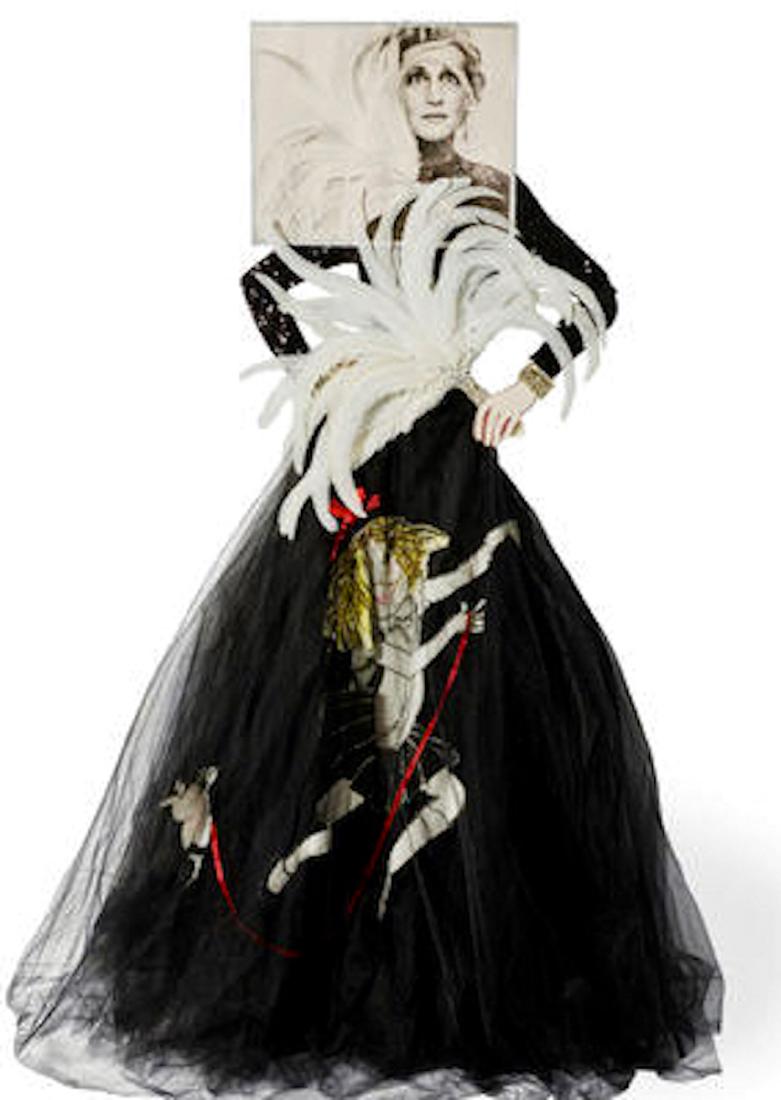 HILARY KNIGHT Collage Portrait of KAY THOMPSON, Signed: Original Hillary Knight collage portrait of Kay Thompson "THE MOTHER OF ELOISE". Collage figure was assembled for the exhibition of HILARY KNIGHTS STAGE STRUCK WORLD at the New York Public Library at