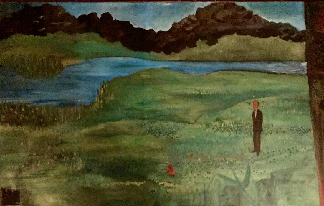 Outsider Painting St. Anthony of Padua, E. Stuart: Outsider Primitive painting ST. ANTHONY OF PADUA signed and dated by the artist E. Stuart 01 (lower right). Image of Jesus child being observed in the distance rather than being held. Oil on canvas. D