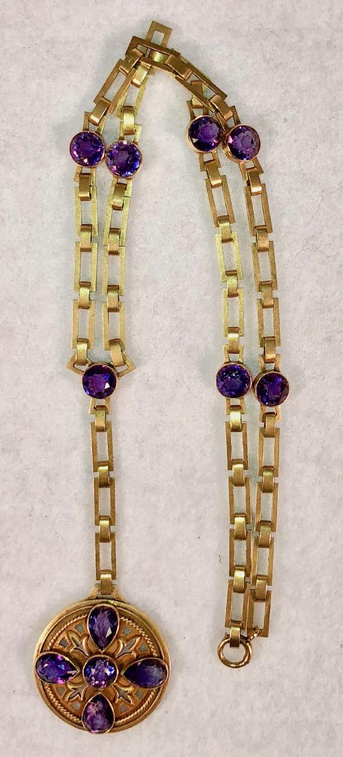 Art Deco 14k Chain Link Necklace With Amethyst Gemstone (1 of 6)