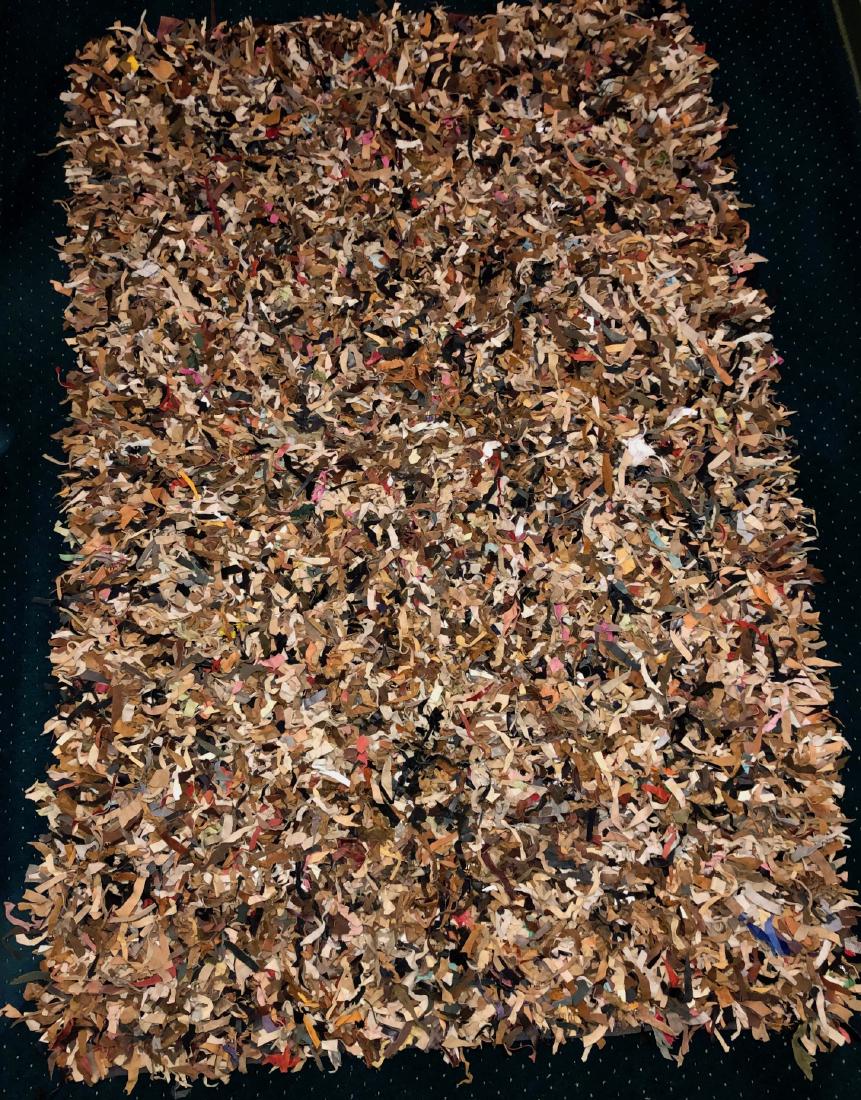 Mid-Century Modern Handwoven Leather Shag Rug (1 of 5)