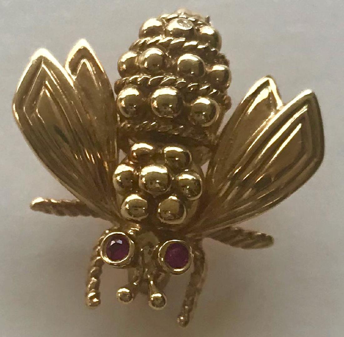 Tiffany Co 18k Gold Ruby Eyes Queen Bee Brooch Pin