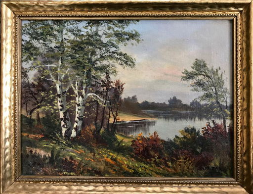 Michael Hasselbar Forest River Landscape Painting 1930s May 20