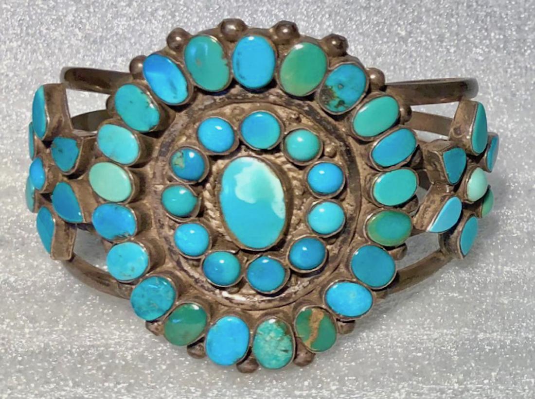 Antique Navajo Turquoise Sterling Silver Cuff Bracelet (1 of 5)
