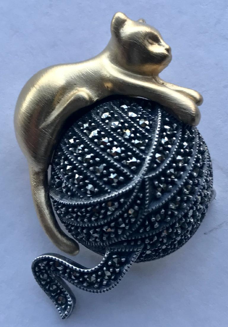 Art Deco Sterling & Marcasite Cat Brooch (1 of 3)